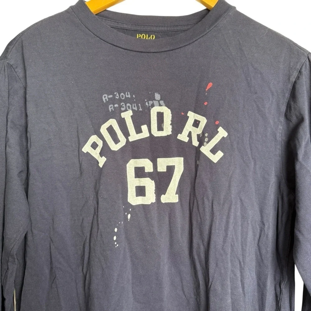 Polo Ralph Lauren Navy Blue Long Sleeve 67 Graphic Tee Shirt Boys Large 14-16 - Picture 3 of 4